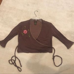 Anthropologie cropped silk wrap top 🌸 embroidery